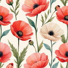 Fototapeta premium Seamless floral pattern, fabric style, hand-drawn background design 