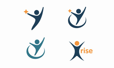 Four abstract logos of people reaching for stars or rising