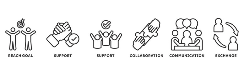 Fototapeta premium working together icon set illustration concept with icon of collaboration, reach goals, team spirit, support, communication, exchange