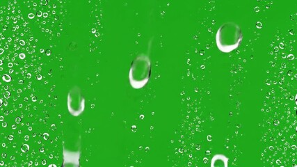 Raindrops Falling on Green Screen, Water Drops, Abstract Background.