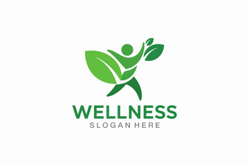 Green Wellness Logo with Human and Leaf Icon