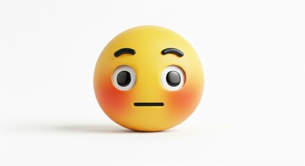 Yellow emoji egg with blushing cheeks isolated on white background