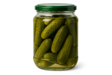 pickled cucumbers in glass jar isolated