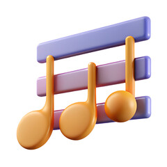 3D icon of musical notes on a staff for music education and audio apps, with a transparent background - Generative AI
