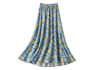 Blue and Yellow Floral Maxi Skirt: Studio Shot isolated on transparent background