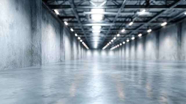 Empty well lit warehouse interior with clean modern design