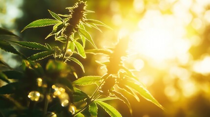 Sunlit cannabis plants at sunset