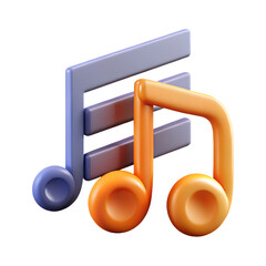3D icon of music notes for audio playlists and sound applications, with a transparent background - Generative AI
