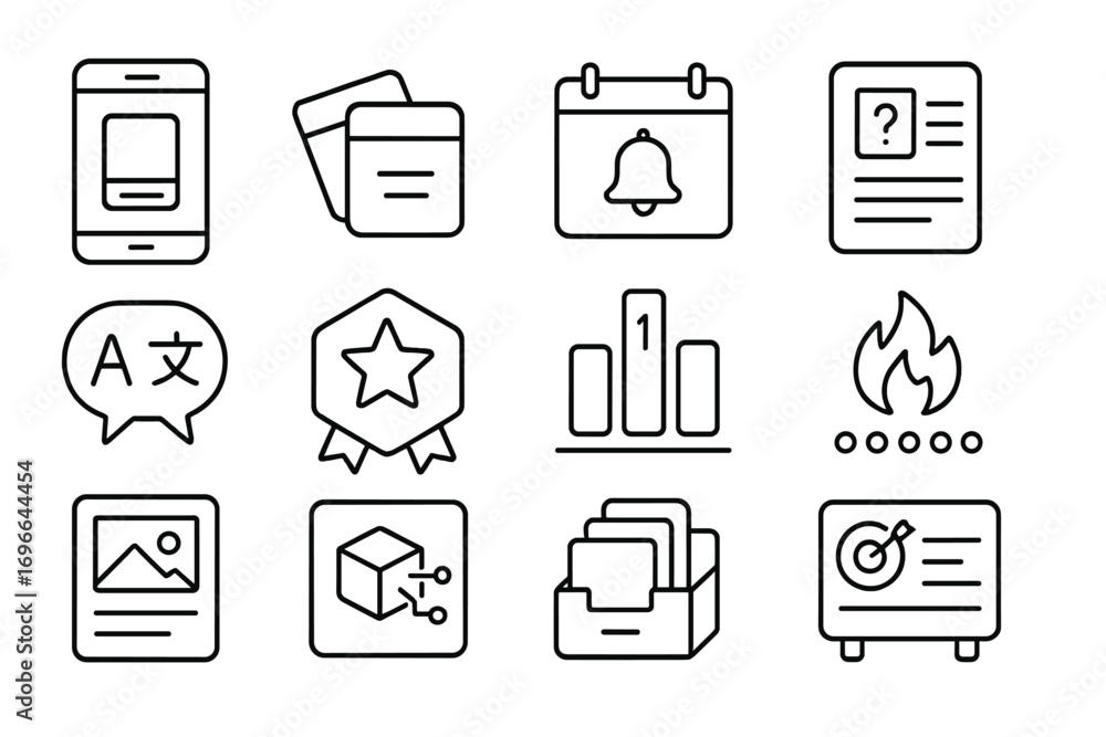 Poster office productivity linear icon set. task management, organization icons collection