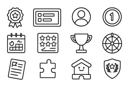 Award recognition solid icon set. trophies, badges, and more in a sleek collection