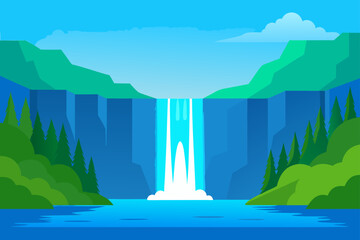 Illustration of a waterfall in a landscape setting