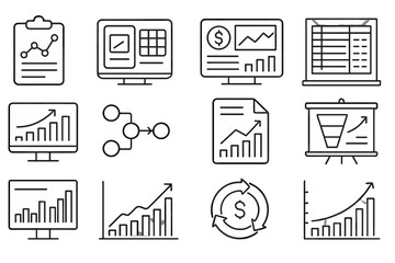 Fototapeta premium Finance, business outline icon set. charts, data visualization icons linear collection