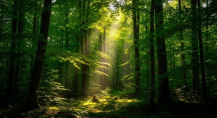 Naklejka premium Hopeful and Peaceful Atmosphere Bright Forest Sunrise