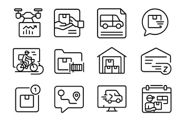 Logistics and delivery line icon set. shipping, packing, warehouse icons in outline style
