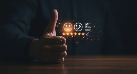 Customer Satisfaction Thumbs Up with Star Rating and Positive Feedback Icons