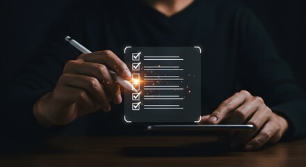 Digital Checklist Completion with Stylus and Smartphone