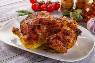 Hot tasty grilled whole chicken