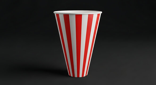 Striking Red and White Striped Paper Cup on a Dark Background - Versatile for Snacks and Drinks