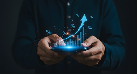 Digital Growth: Smartphone Displaying Upward Trend Graph with Percentages
