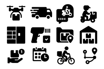 Delivery, logistics solid icon set. shipping and transportation solid collection