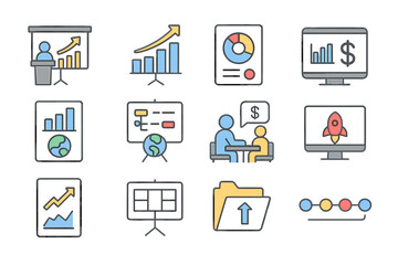 Business, finance outline icon set. analytics, growth symbols collection