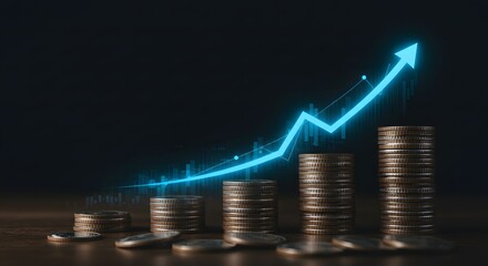 Financial Growth and Investment Success: Stacks of Coins and Upward Trend Graph
