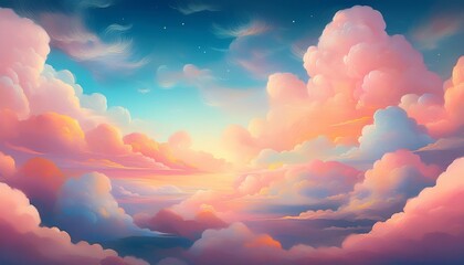 pastel warm color gradient mystical sunlight sky with fluffy clouds phone hd background wallpaper ai generated