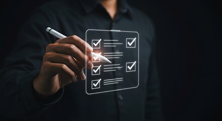 Hand using stylus to check items on a digital to-do list or checklist interface