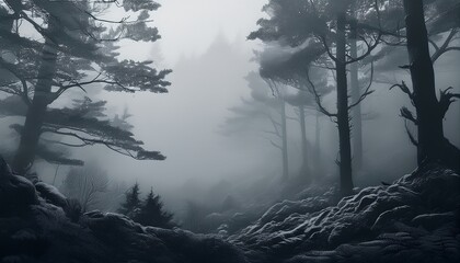 misty gradient silver grey dreamy forest atmosphere phone hd wallpaper ai generated