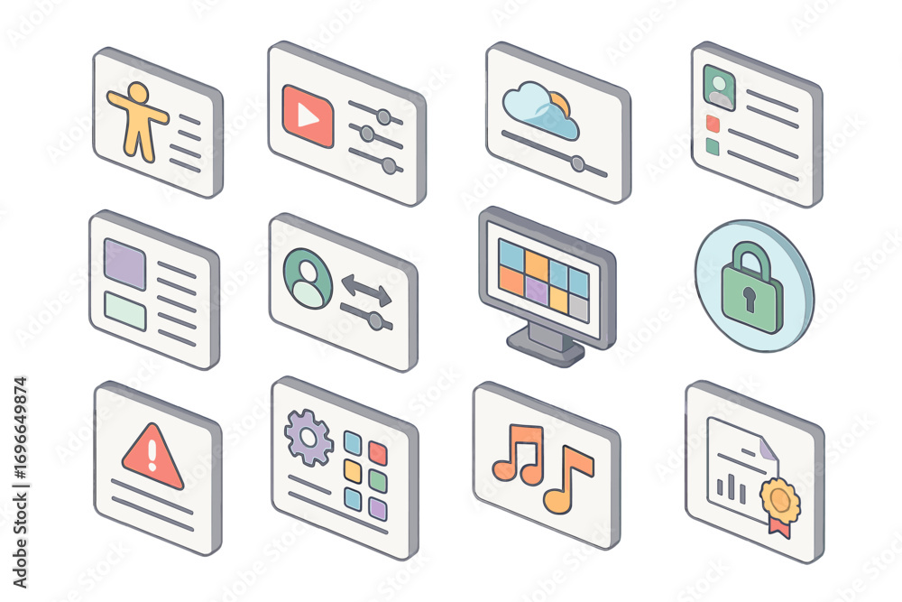 Poster data management 3d icon set. secure, cloud, user, and file icons collection