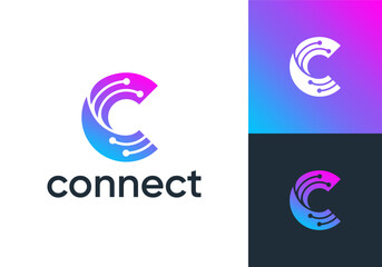 circle letter C connect logo. network signal technology connectivity symbol icon vector design