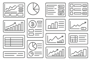 Finance and chart line icon set. financial analysis, graphs, statistics outline style