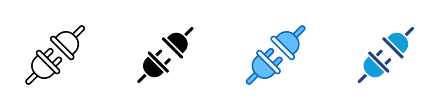 Disconnected Plug Multiple Style Icon Design Vector - Two plugs disconnected or connecting together representing electricity connection and power supply