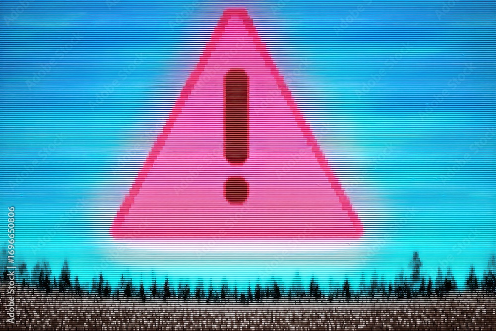 Poster retro pixel alert concept. abstract layered design with vibrant colors and patterns.