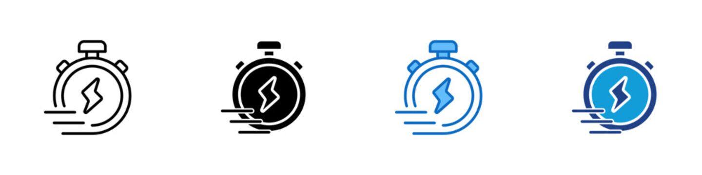 Power Timer Multiple Style Icon Design Vector - Stopwatch with lightning bolt symbol representing fast charging and energy efficiency