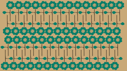 Seamless Pattern with Teal Flowers on a Beige Background