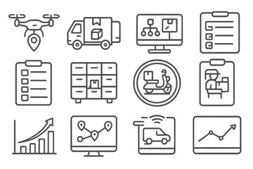 Logistics, delivery line icon set. shipping, transport symbols outline style collection