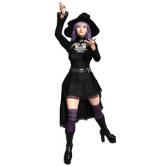3D rendered dark gothic cozy witch isolated on transparent background