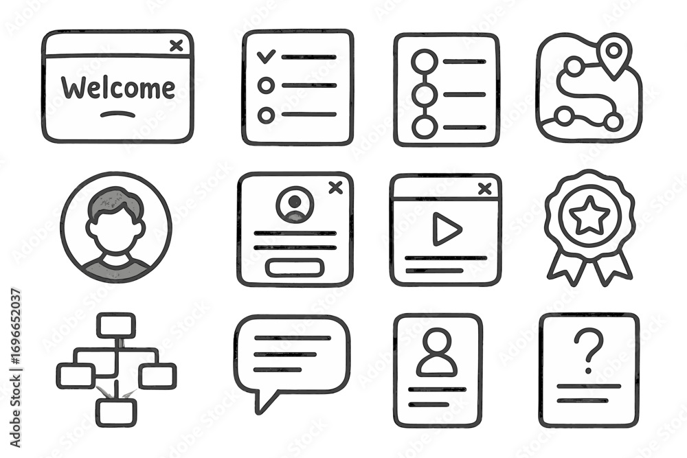 Fototapete business, workflow line icon set. streamline your tasks with this efficient set of icons