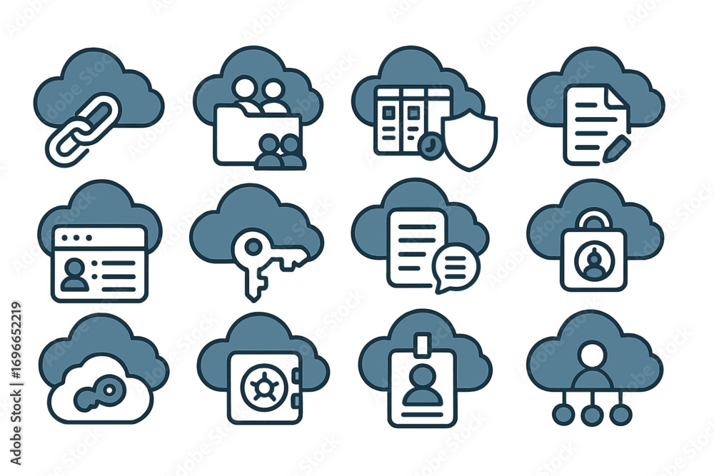Poster cloud computing security line icon set. encryption, network safety graphics