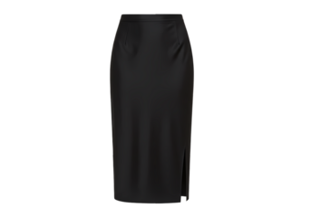 Black Satin Midi Skirt with Side Slits isolated on transparent background