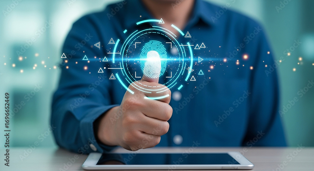 Aufkleber biometric fingerprint scan for secure digital access cutting edge cyber security identity verificati