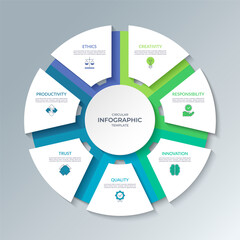 Infographic circle with 7 steps, parts, options. Cycle diagram that can be used for report, business analytics, data visualization, presentation, educational content.