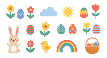 Cute pixel art easter icons celebration spring holiday elements