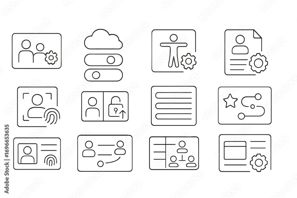 Poster technology, data linear icon set. cloud, security, user interface line concept icons