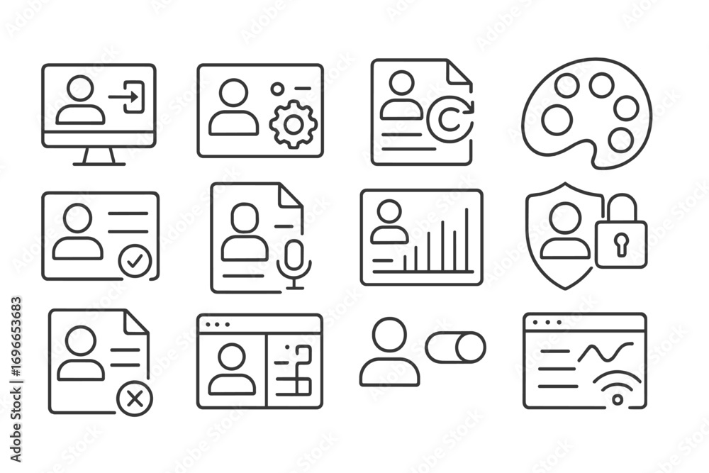 Poster technology access line icon set. devices, security, software icons in outline style