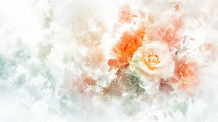 Watercolor roses soft orange white floral art