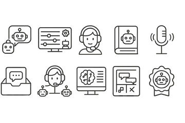 Chatbot, ai outline icon set. customer service, tech interface, digital communication