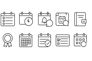 Calendar, planner, event outline icon set. schedule, reminder linear symbols