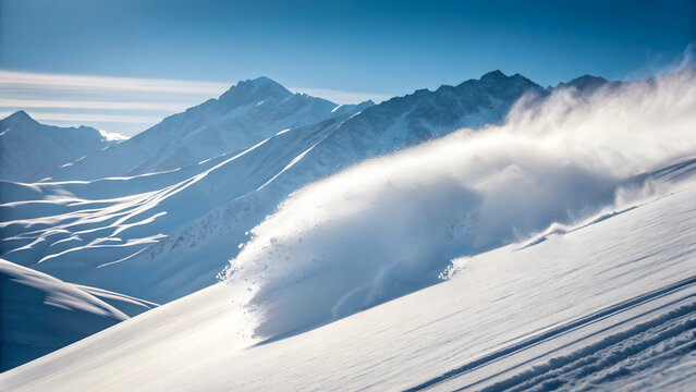 Powder skiing on a sunny day in high mountains adventure - Powered by Adobe
